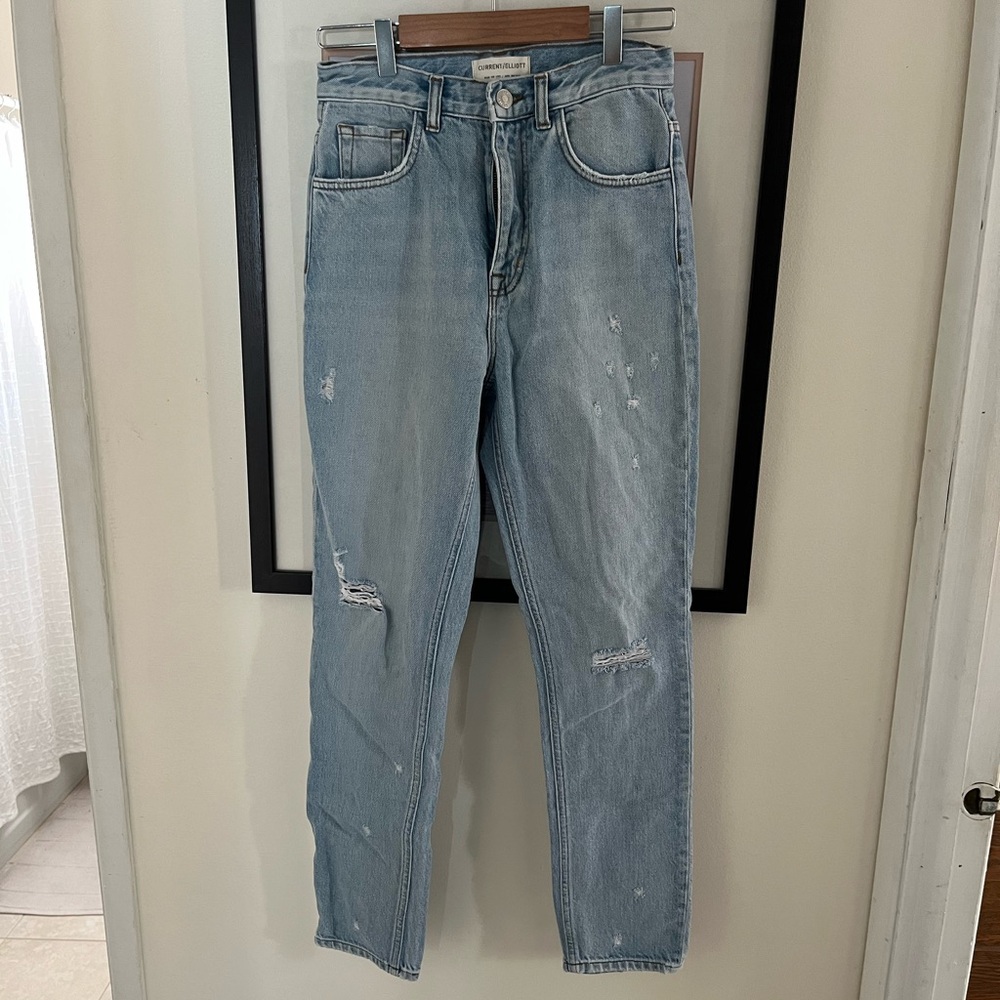 Current Elliott Relaxed Boyfriend Distressed Straight Leg Jeans